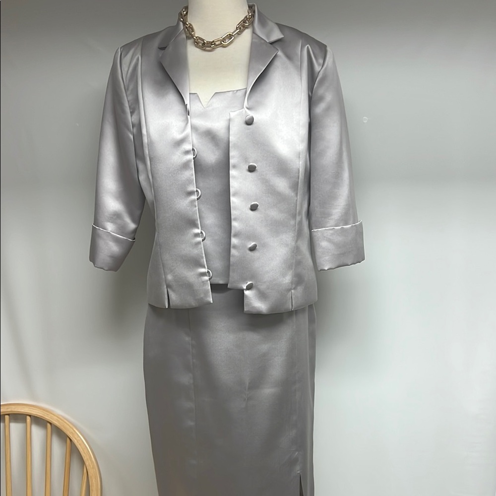 Nicole Miller Silver Blazer and Skirt Set. Made in USA